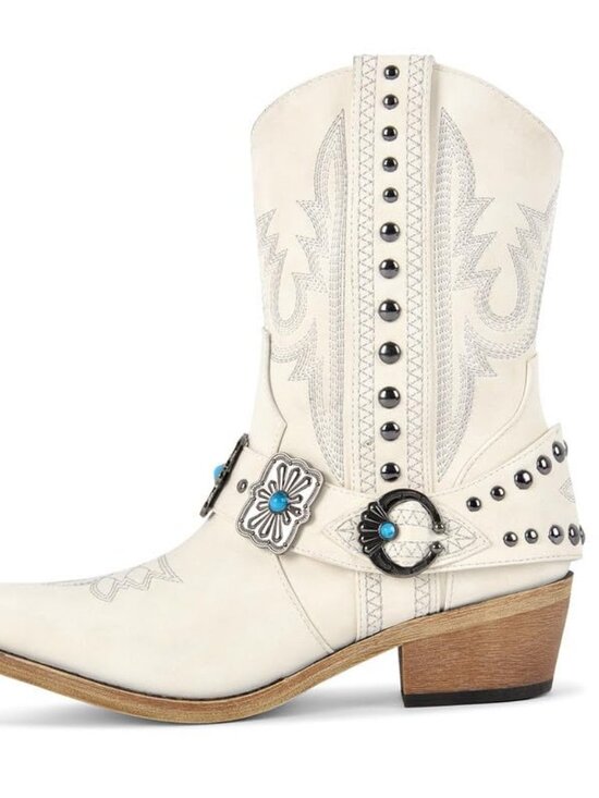 Shoes - maker Cowgirl Western Boots for Women Ankle High Embroidery Pointed Toe Cowboy